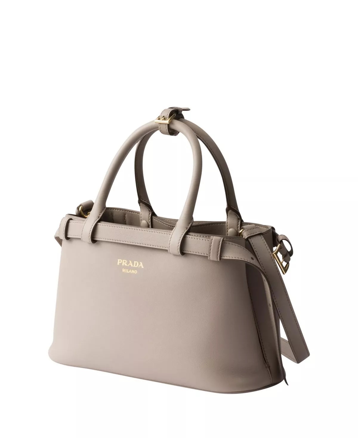 Buckle Small Leather Handbag with Double Belt - 3