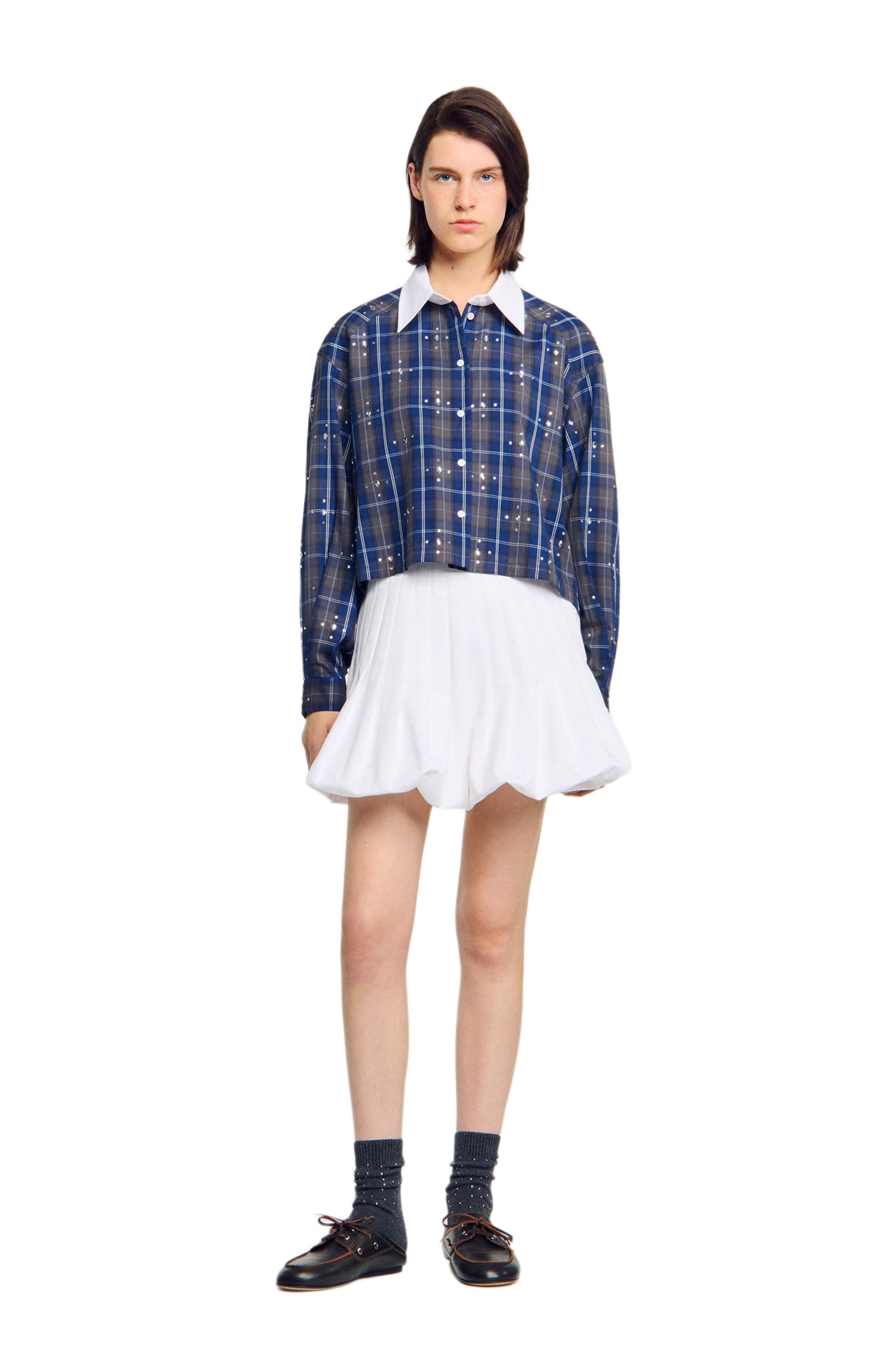 SANDRO Rhinestone checkered collar shirt in Blue at Nordstrom - 7