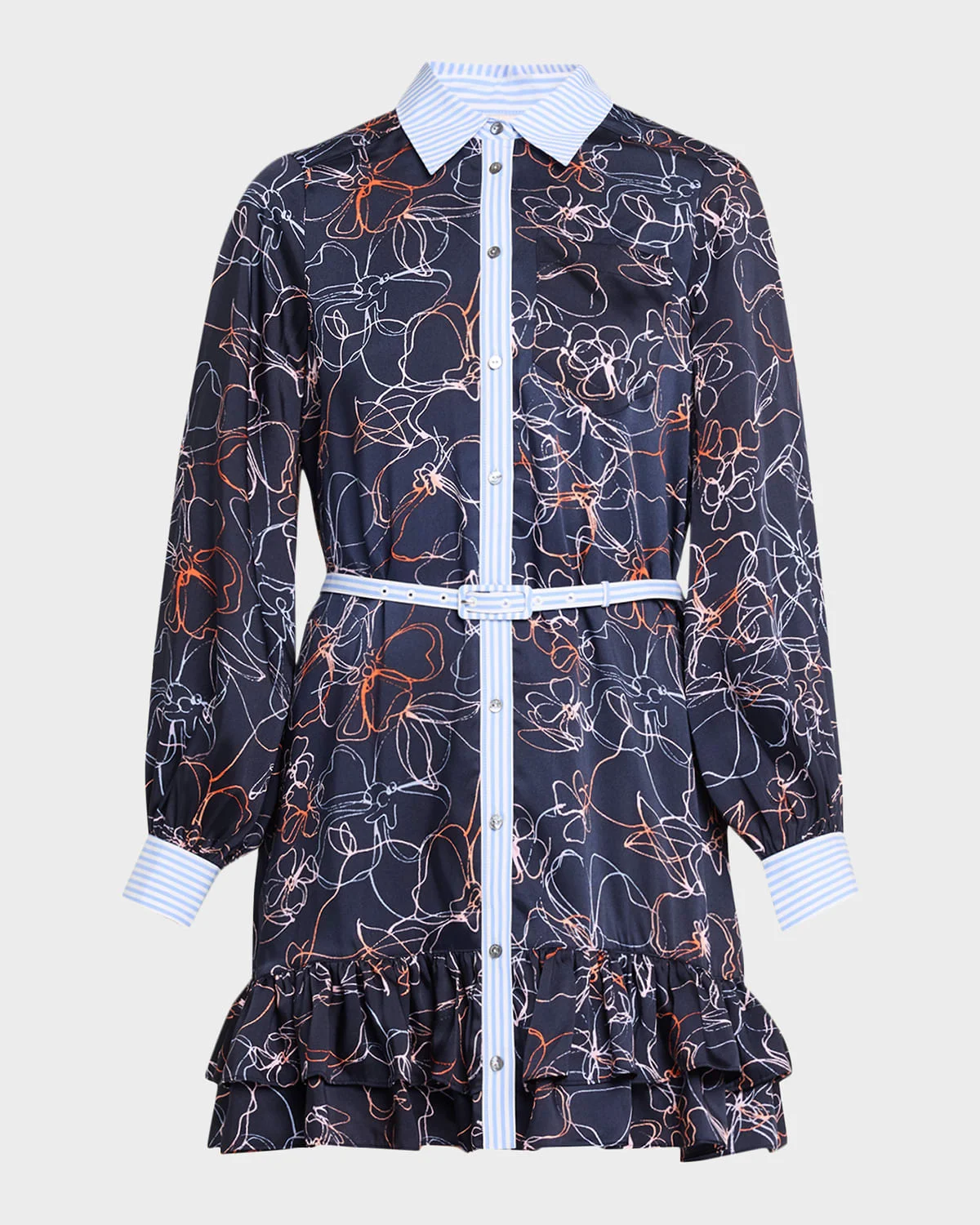 Malva Floral Linework Mini Shirtdress - 1