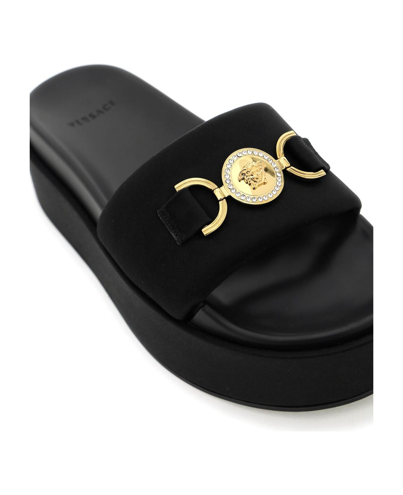 Medusa Head Plaque Platform Mules - 4
