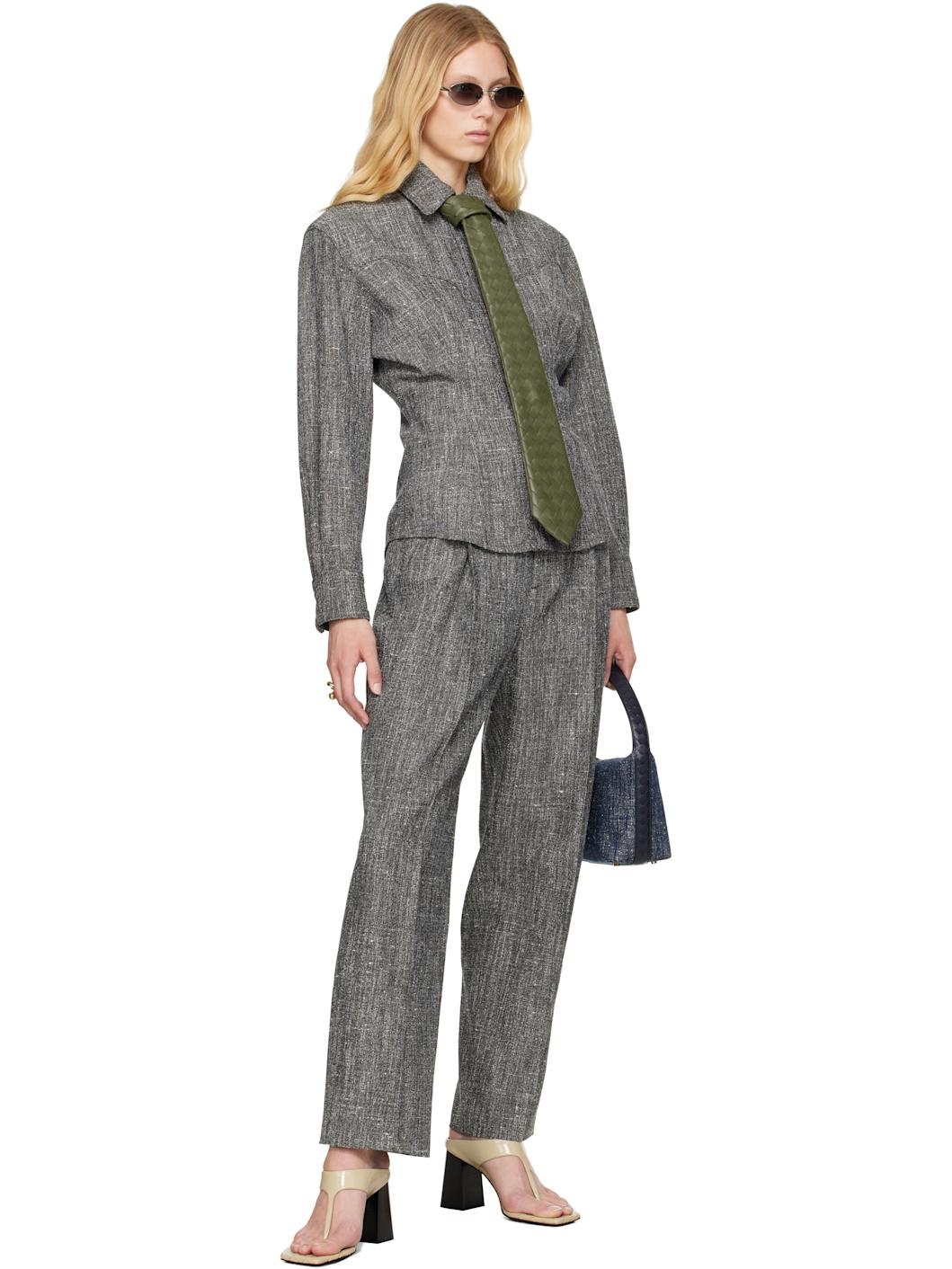 Khaki Intrecciato Leather Tie - 3