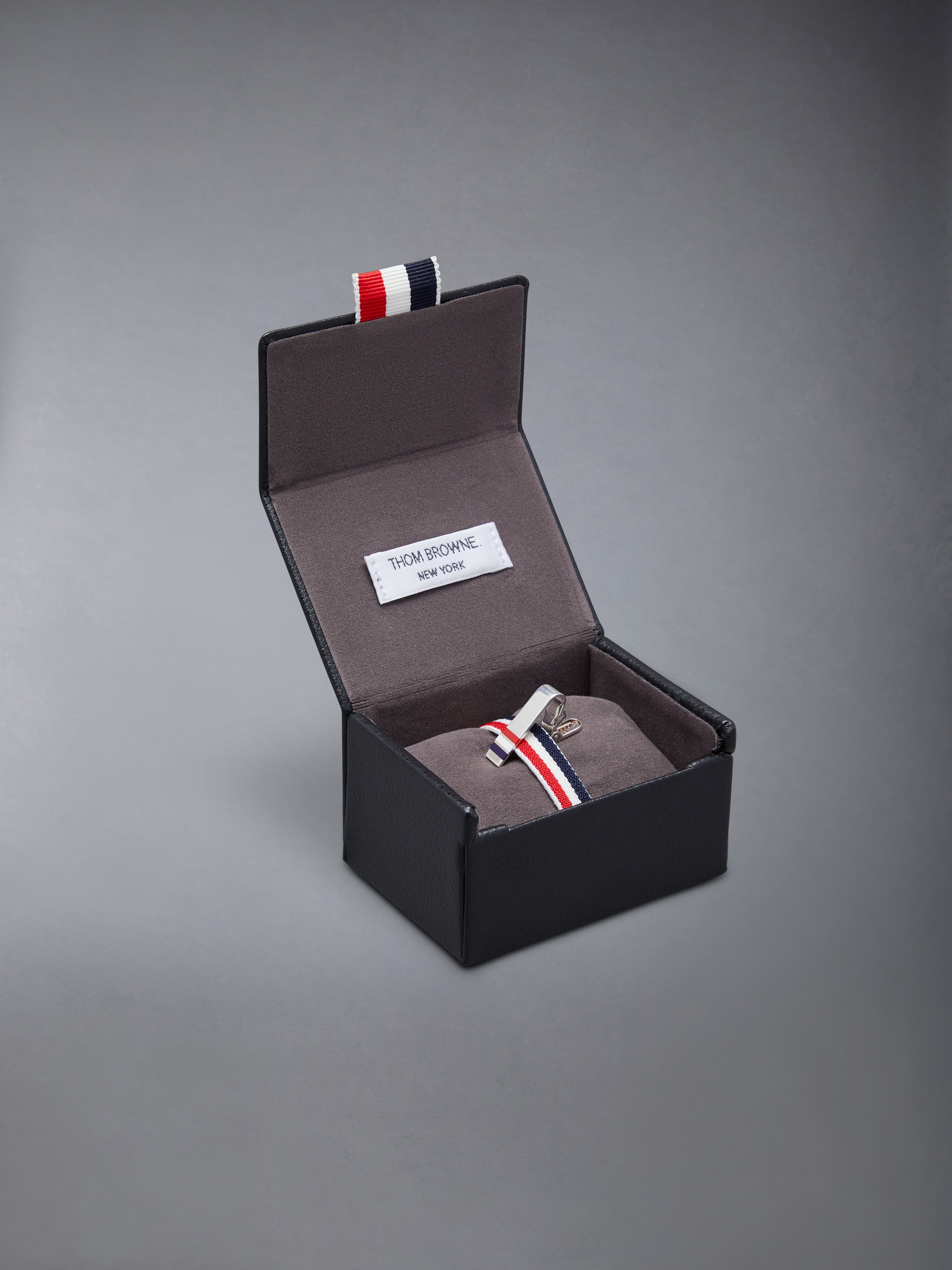 SILVER ENAMEL STRIPE SHORT TIE BAR - 4