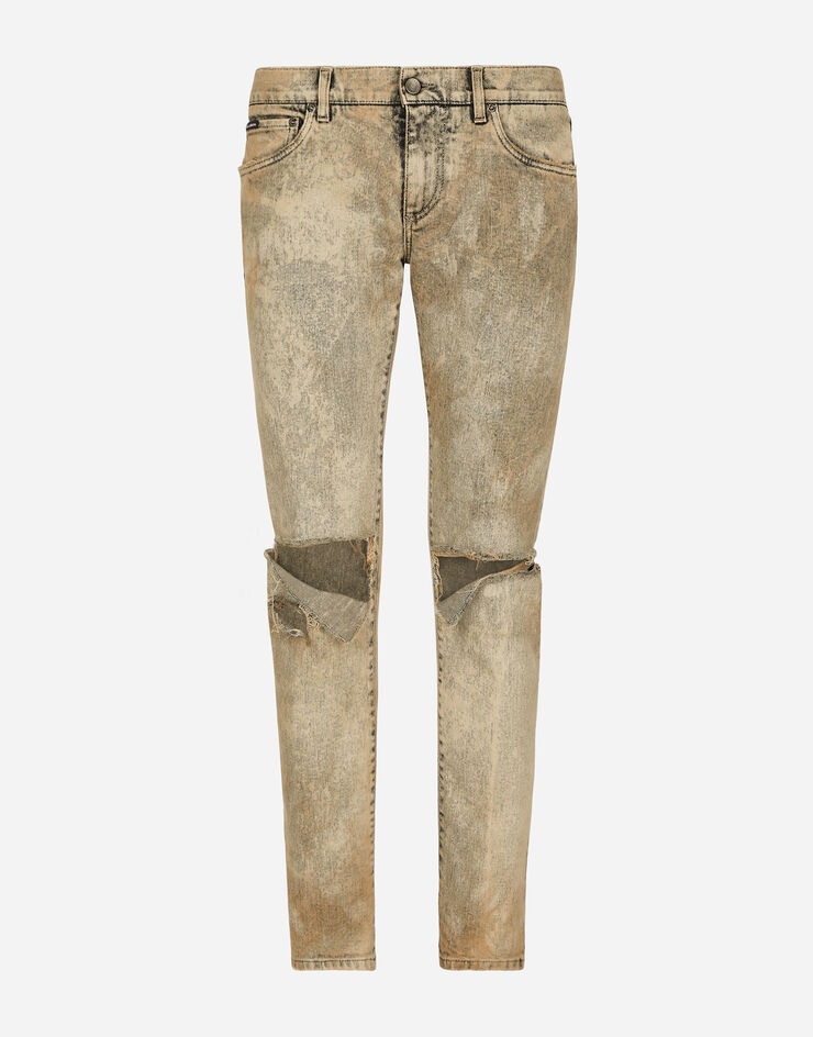 Overdyed skinny fit stretch jeans with rips - 1