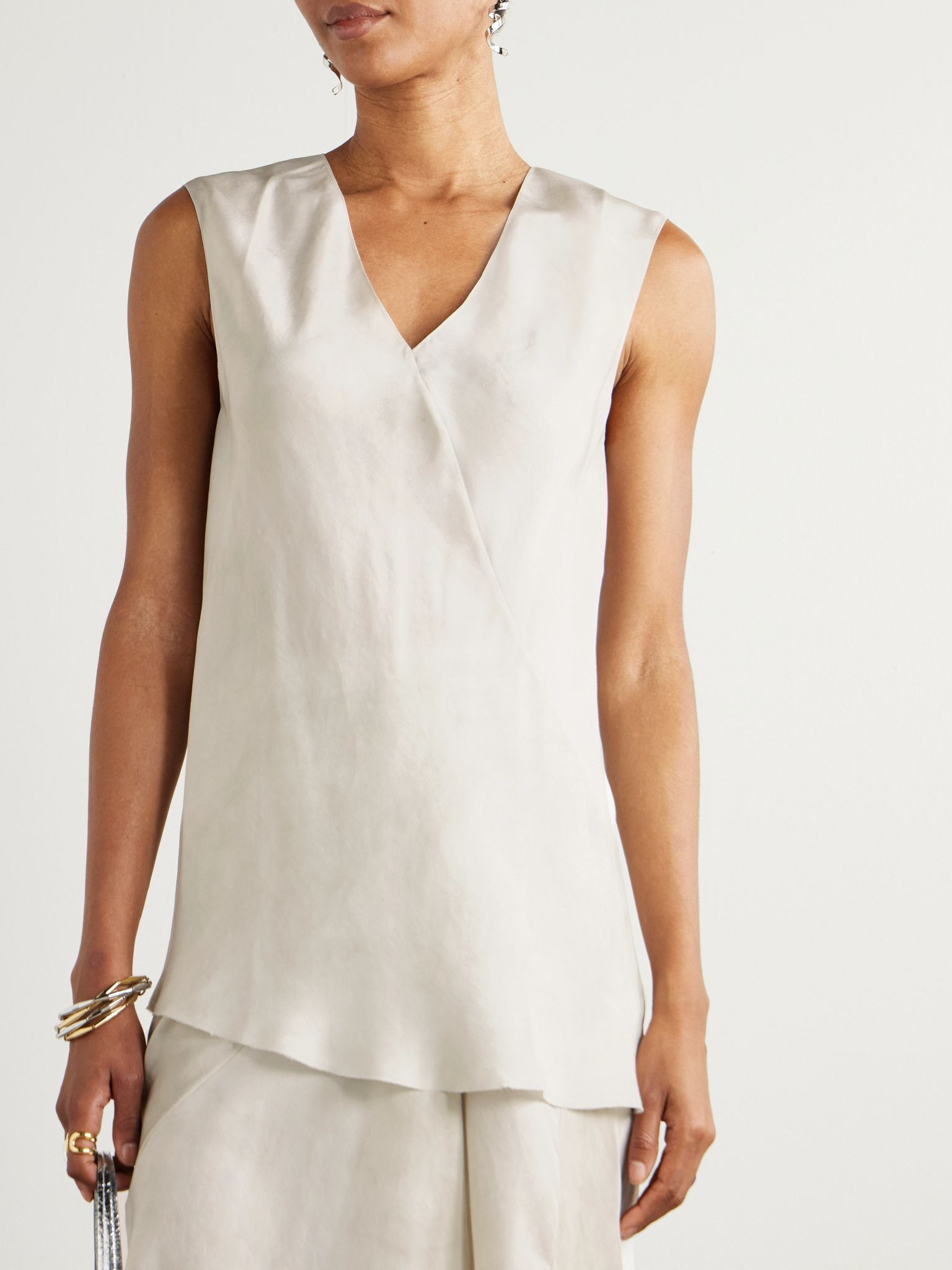 Dali asymmetric silk-voile top Cream - 3
