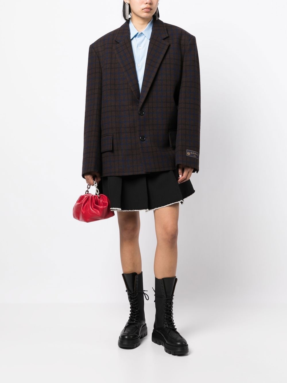 grid-pattern single-breasted blazer - 2