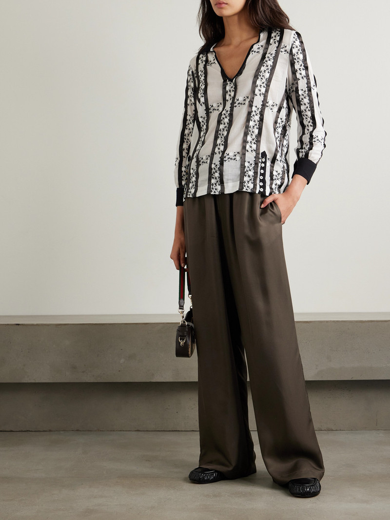 BODE Lattice Sprig Embroidered Button-embellished Satin-trimmed Cotton Blouse outlook