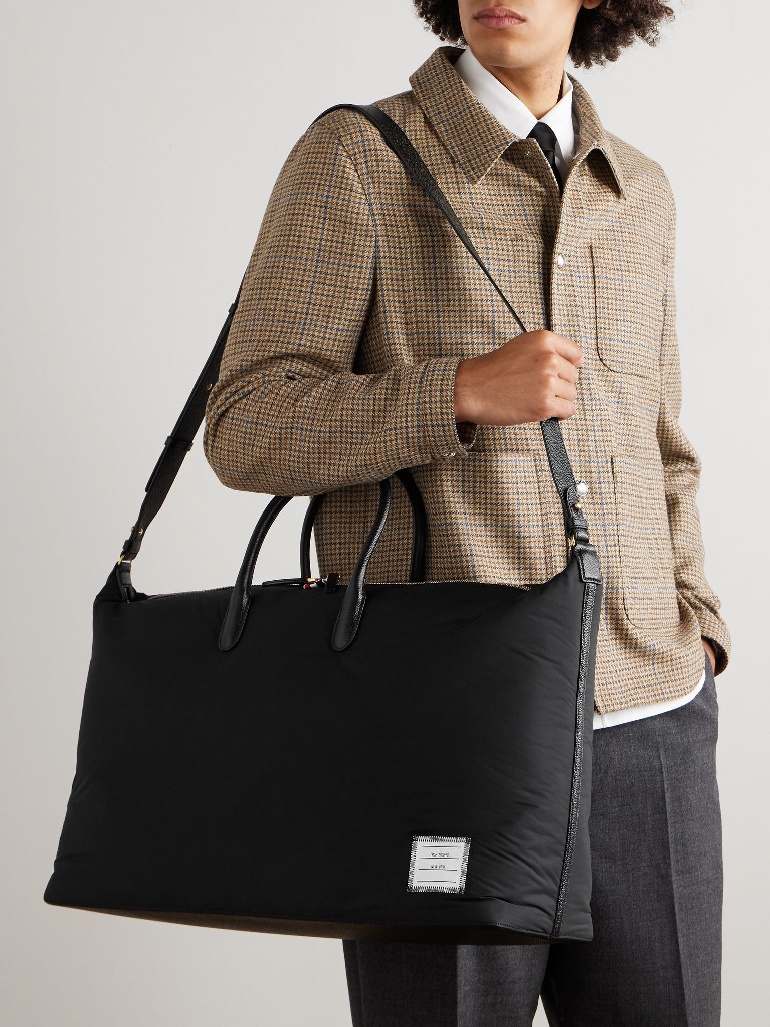 Leather-Trimmed Padded Shell Weekend Bag Black - 6