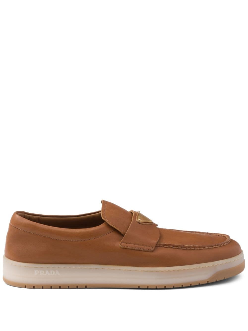 logo-plaque leather loafers - 1
