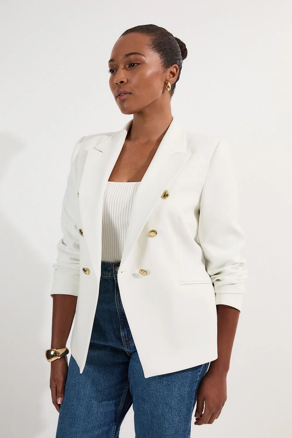 Plus Size Tailored Button Military Blazer - 1