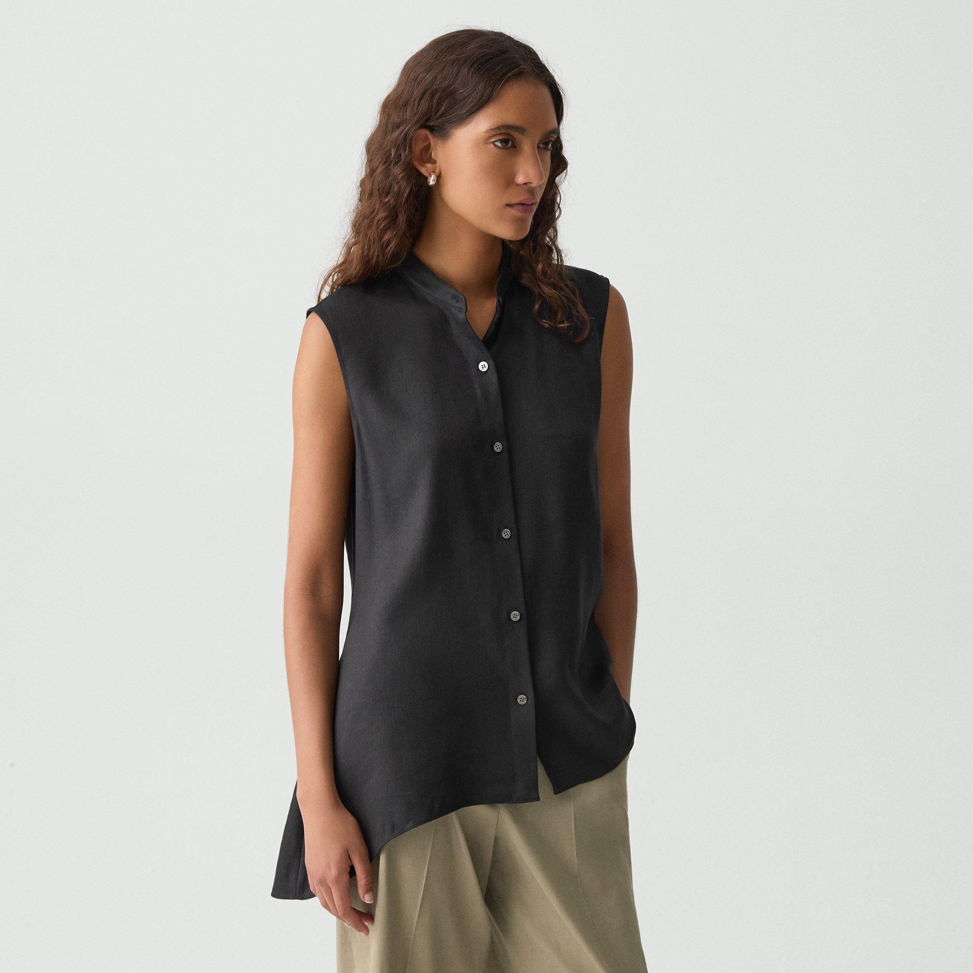 Sleeveless Asymmetrical Shirt in Linen-Viscose - 2