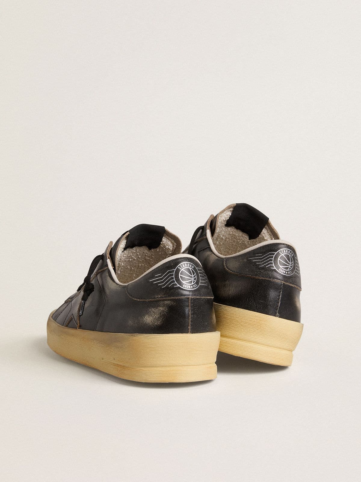 Men's Stardan in black leather with black leather star and heel tab - 5