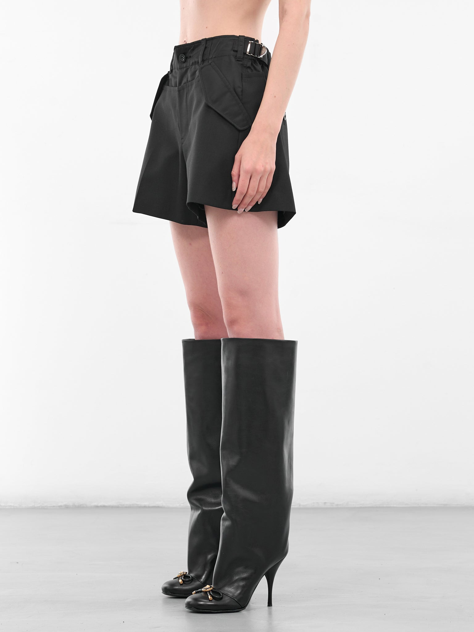 Black Suiting-Nylon Mini Shorts - 2