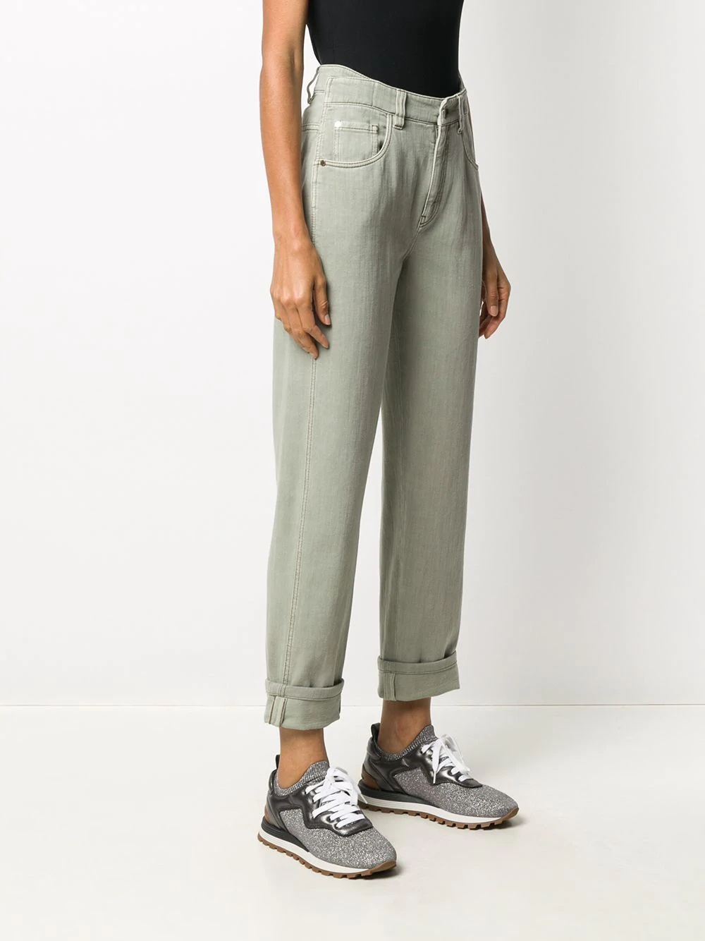 layered-waist straight leg jeans - 3