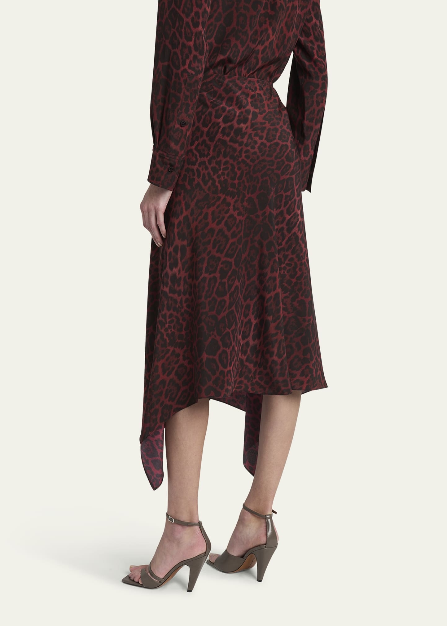 Leopard Print Asymmetric Silk Skirt - 3