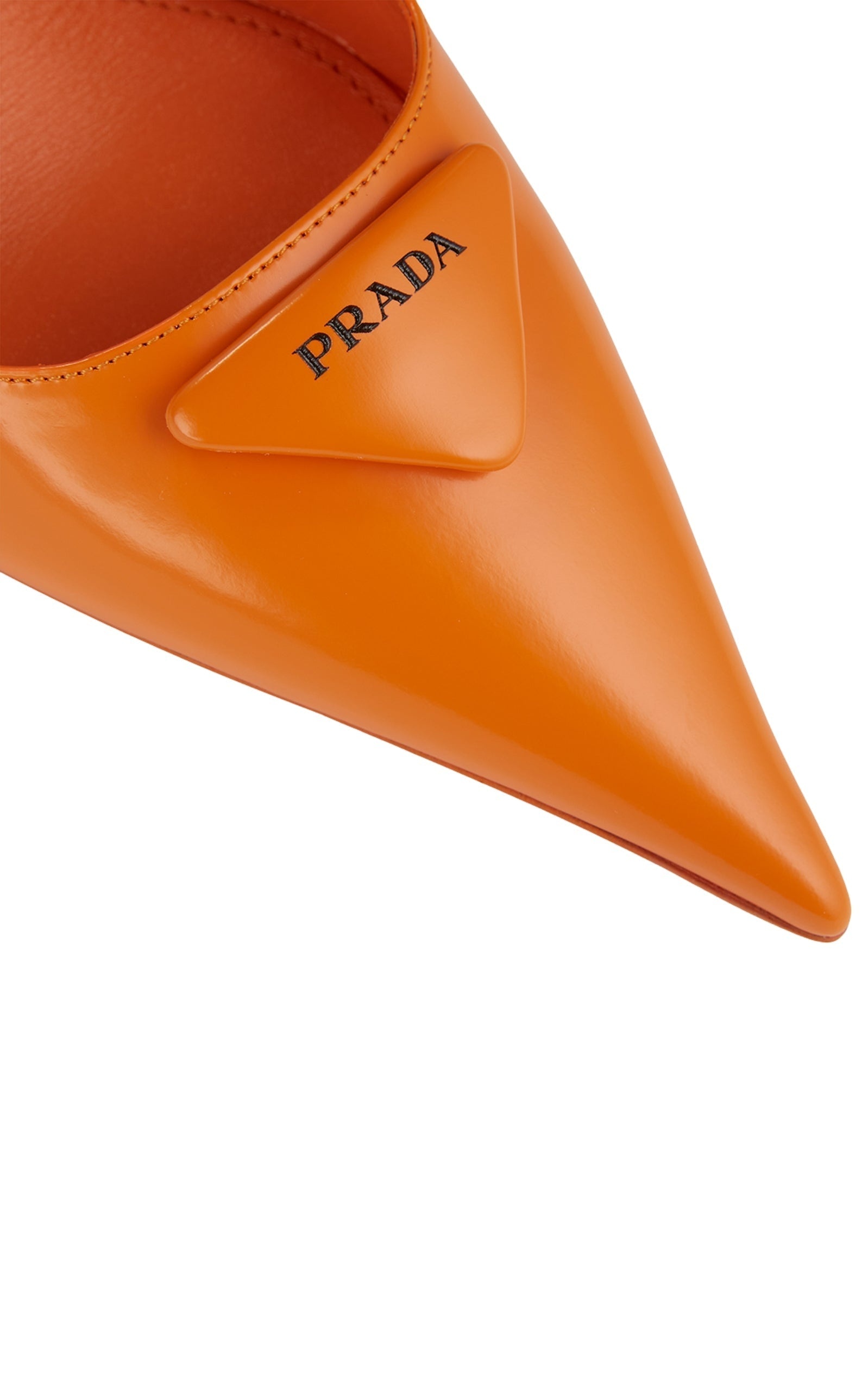 Prada Triangle-logo Leather Slingback Wedge Pumps runwaycatalog
