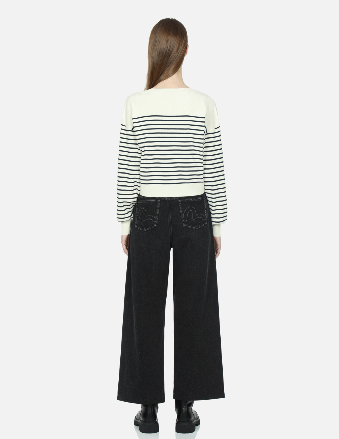 DENIM AND TERRY RECONSTRUCTED WIDE-LEG JEANS - 6