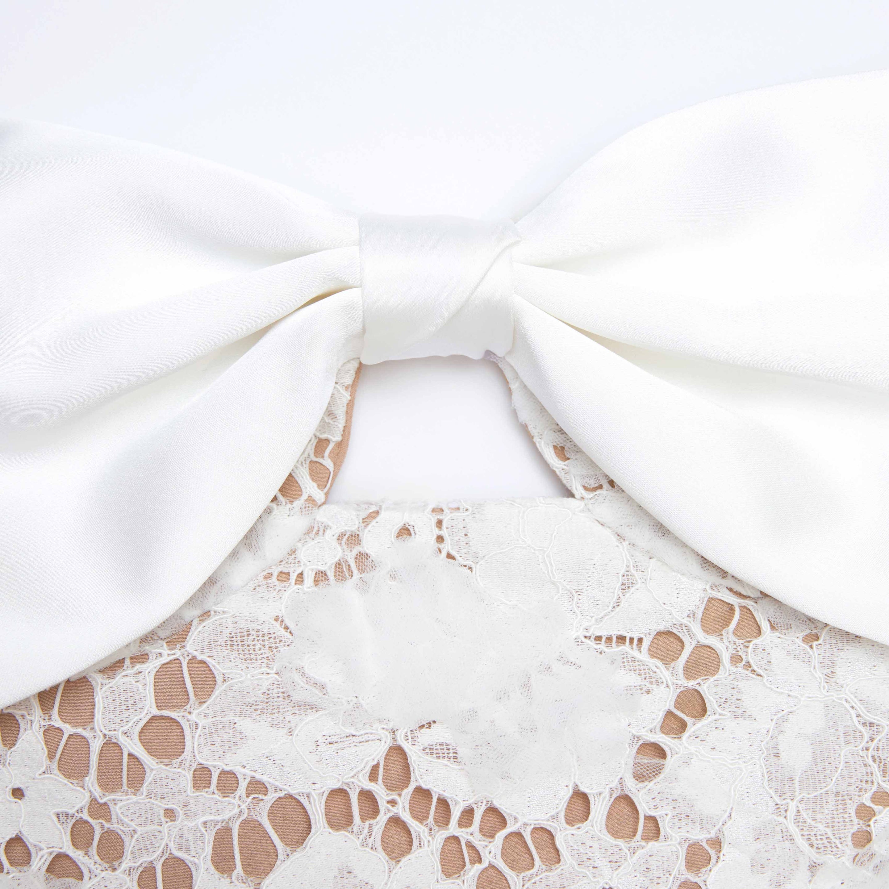 White Lace Bow Mini Dress - 5