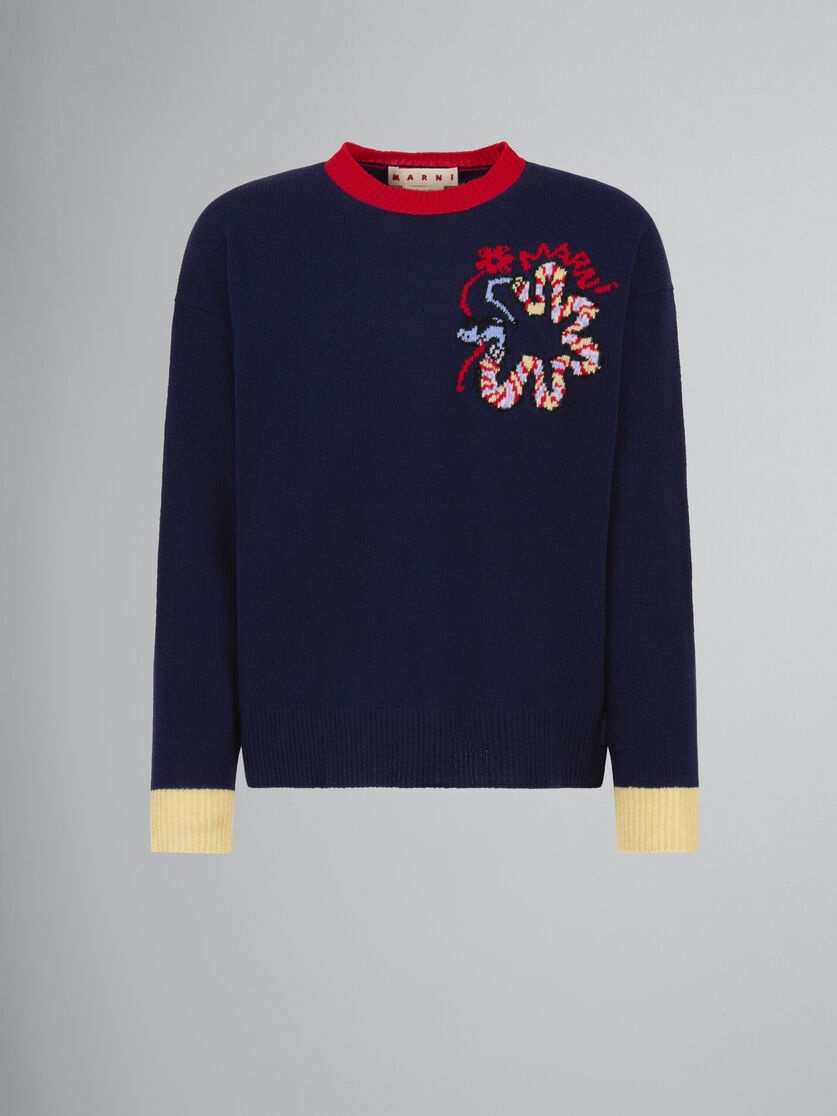 BLUE WOOL JUMPER WITH JACQUARD SNAKE - 1