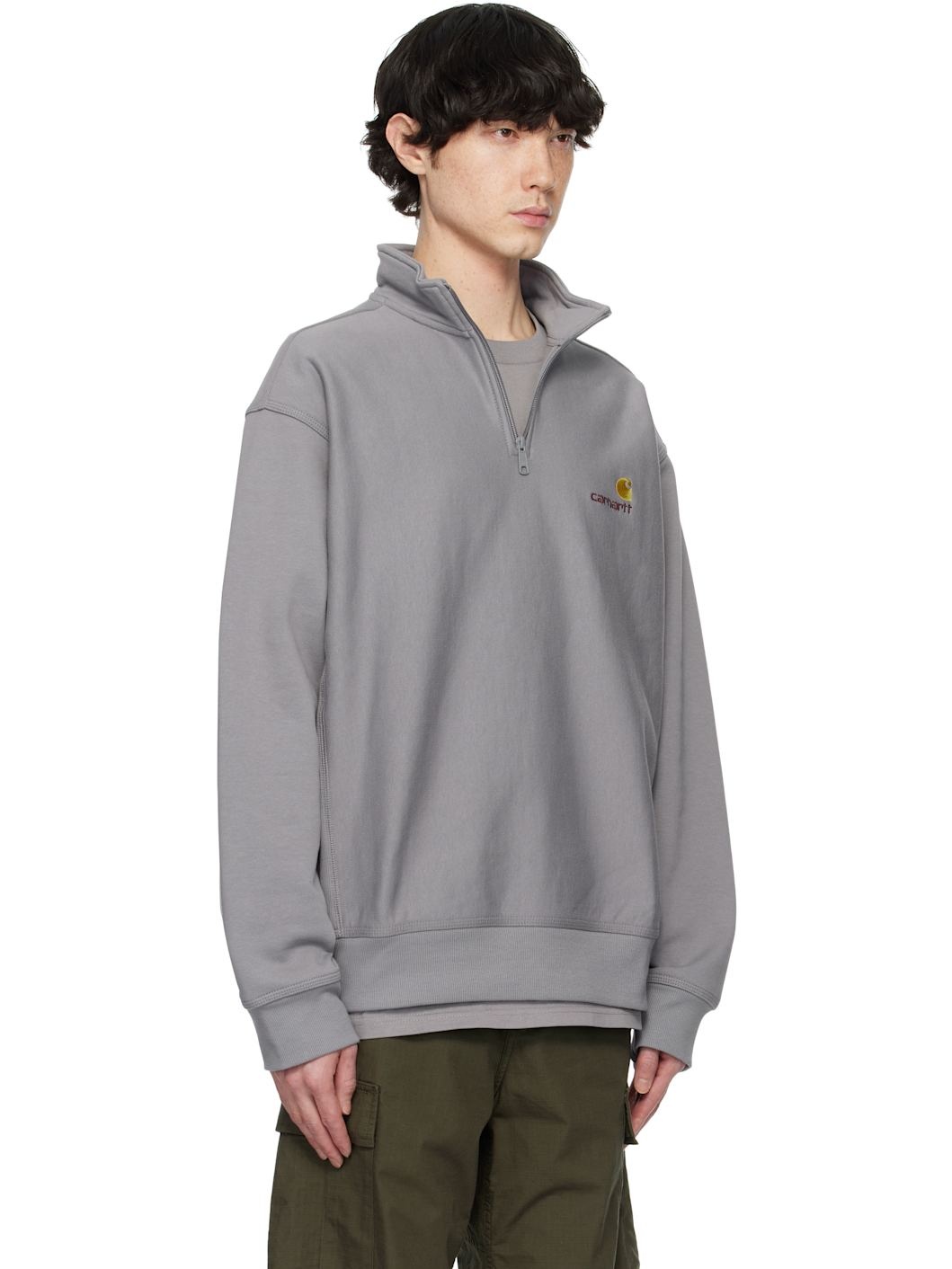Gray Half Zip American Script Sweatshirt - 2