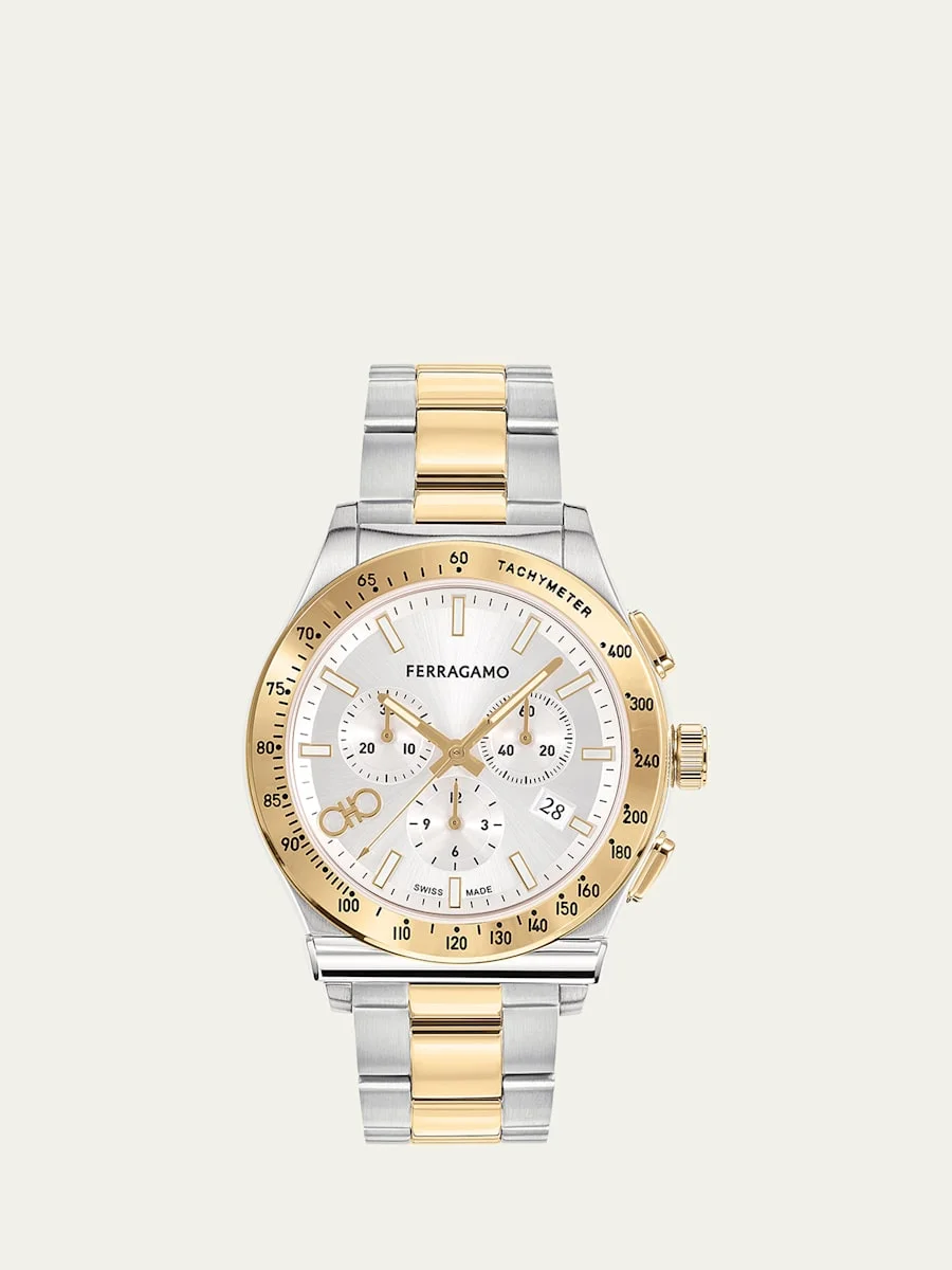 Men's 42mm Ferragamo 1927 Chrono Watch with Bracelet Strap, Two Tone - 1