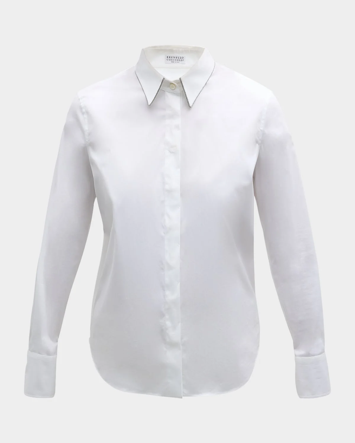 Cotton Poplin Button-Front Top with Monili Trim - 1