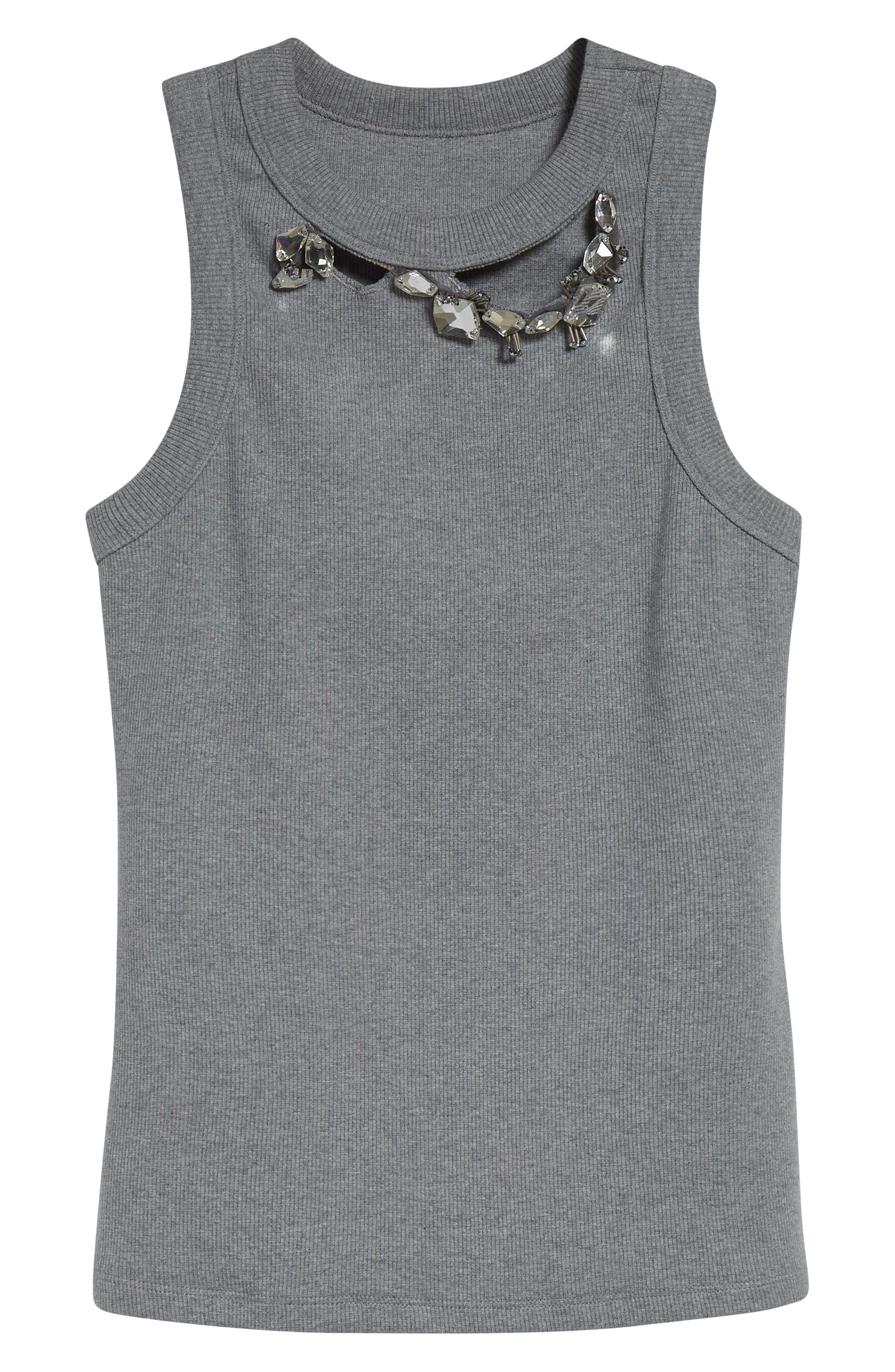 Area Distressed Crystal Rib Tank in Grey Melange at Nordstrom - 6