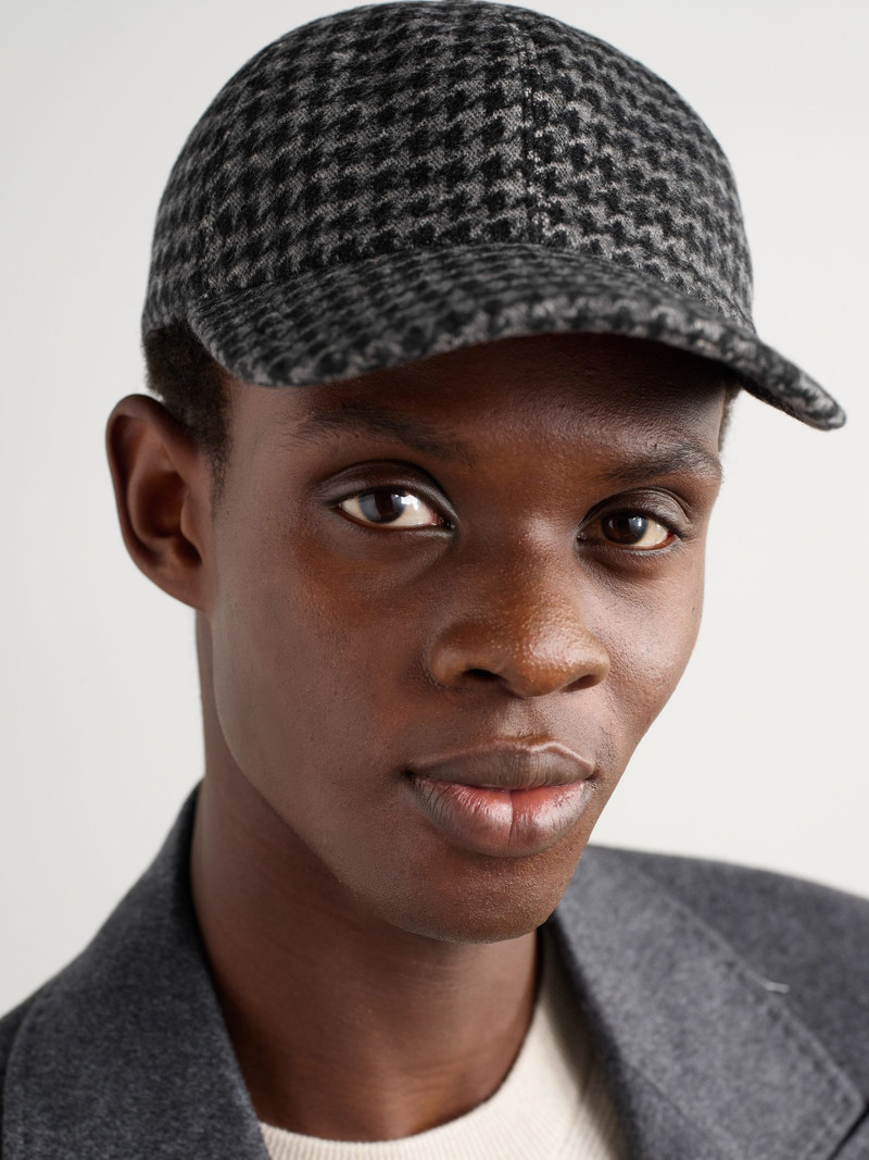 Brioni Houndstooth Cashmere Baseball Cap Gray outlook