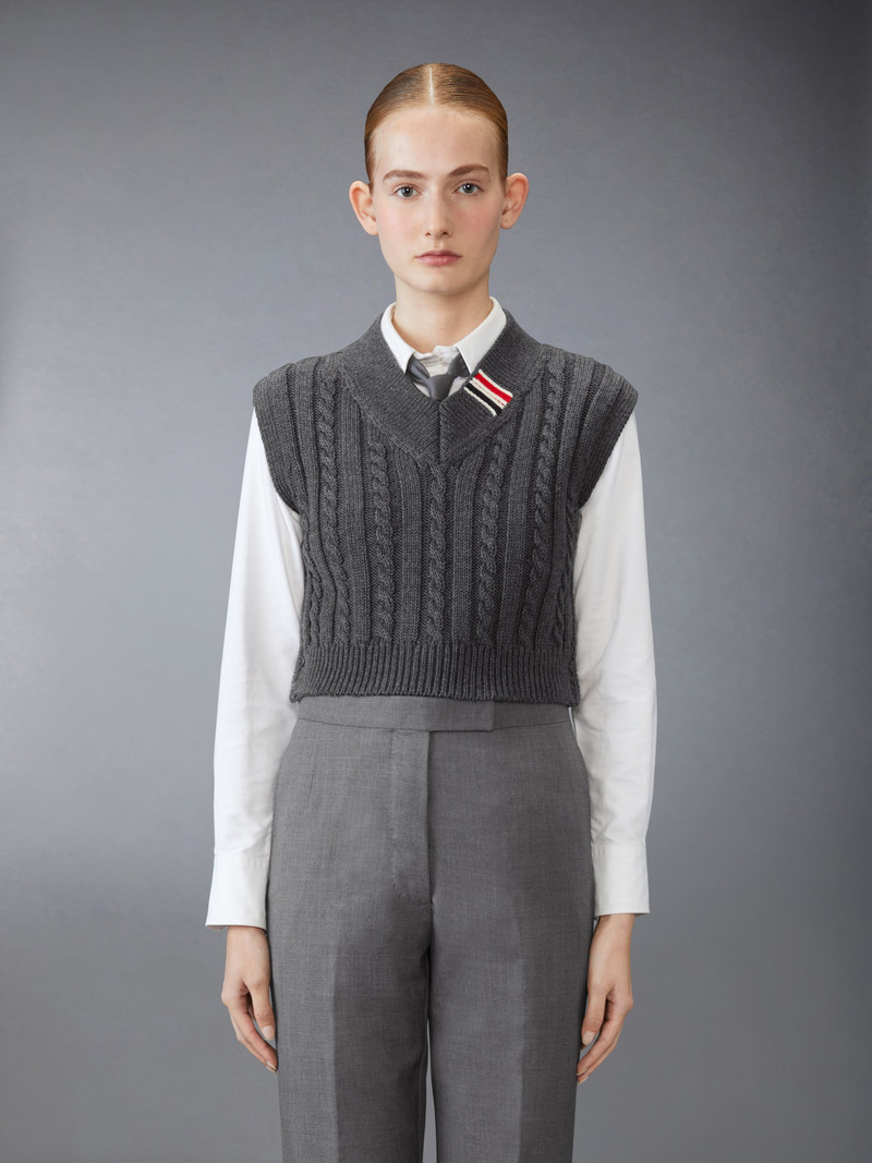 Thom Browne Baby Cable Cropped V Neck Pullover outlook