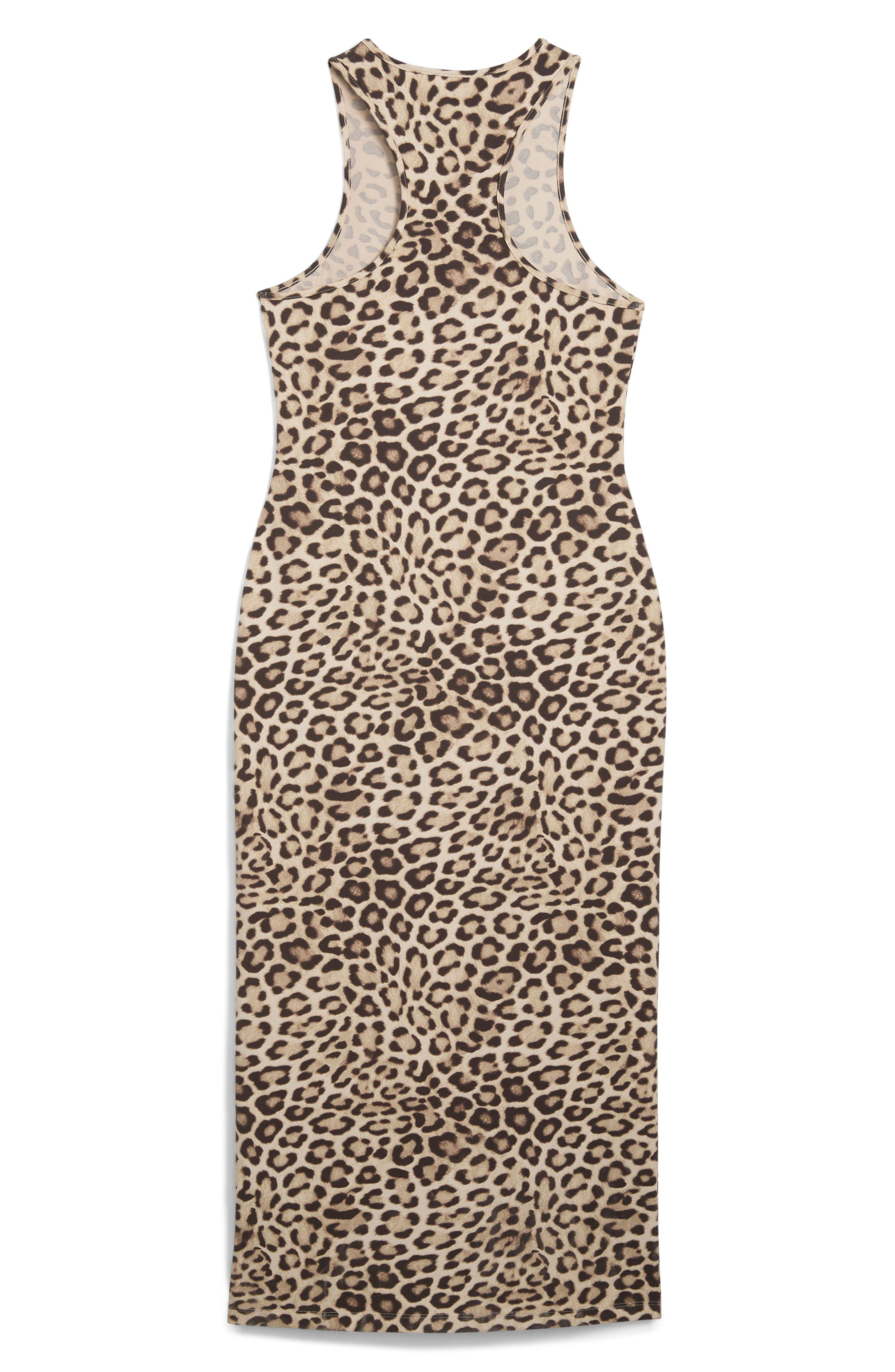 PUMA Leo Leopard Print Stretch Cotton Tank Dress in Alpine Snow-Iced Coffee at Nordstrom - 4