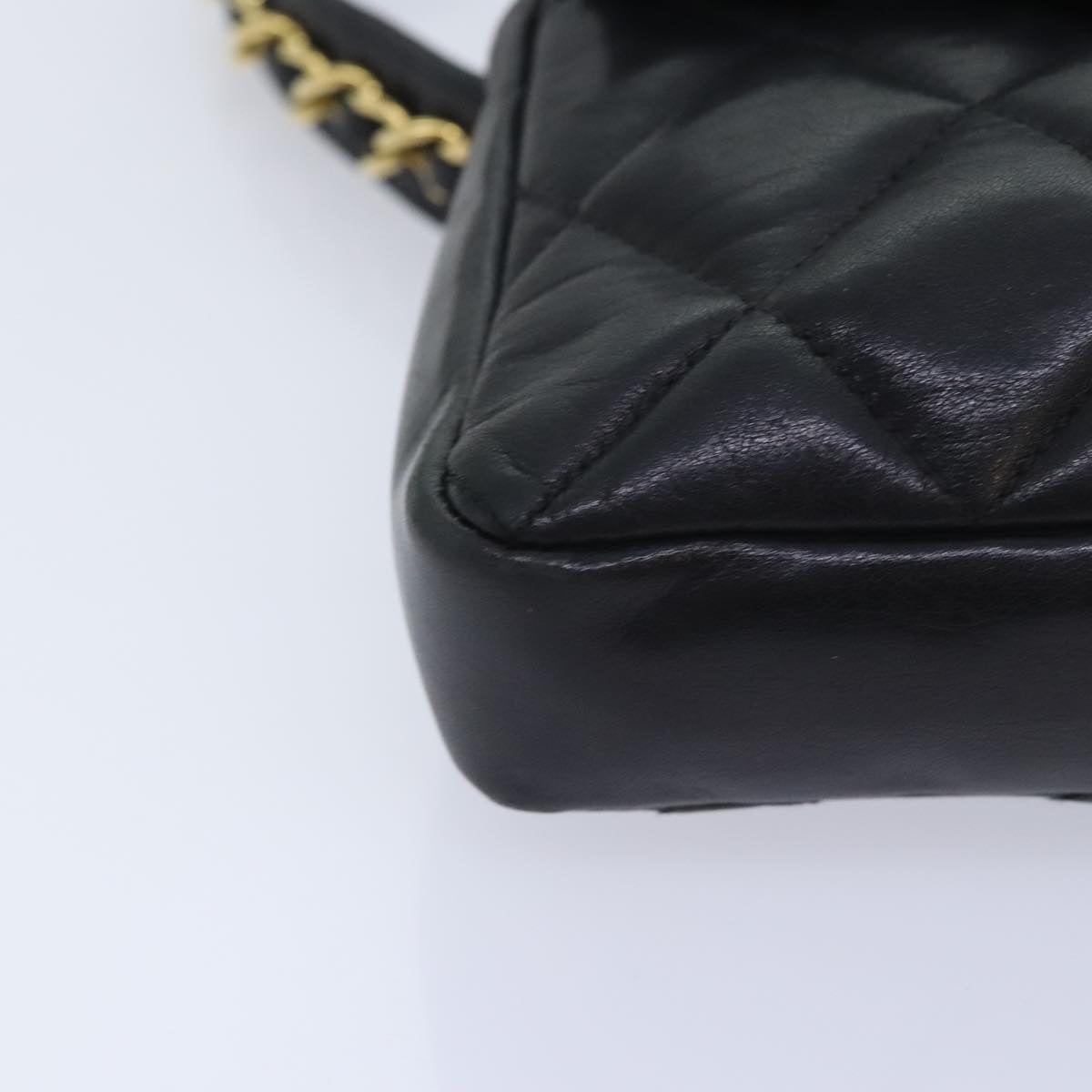 CHANEL Matelasse Waist Bag Lamb Skin Black Gold CC - 14