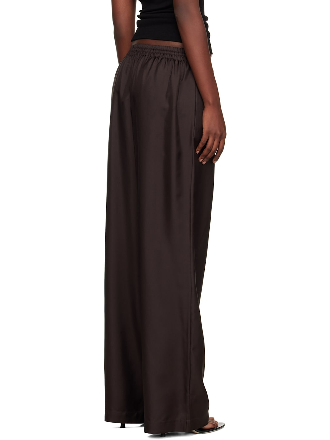 Brown Wide Leg Silk Trousers - 3