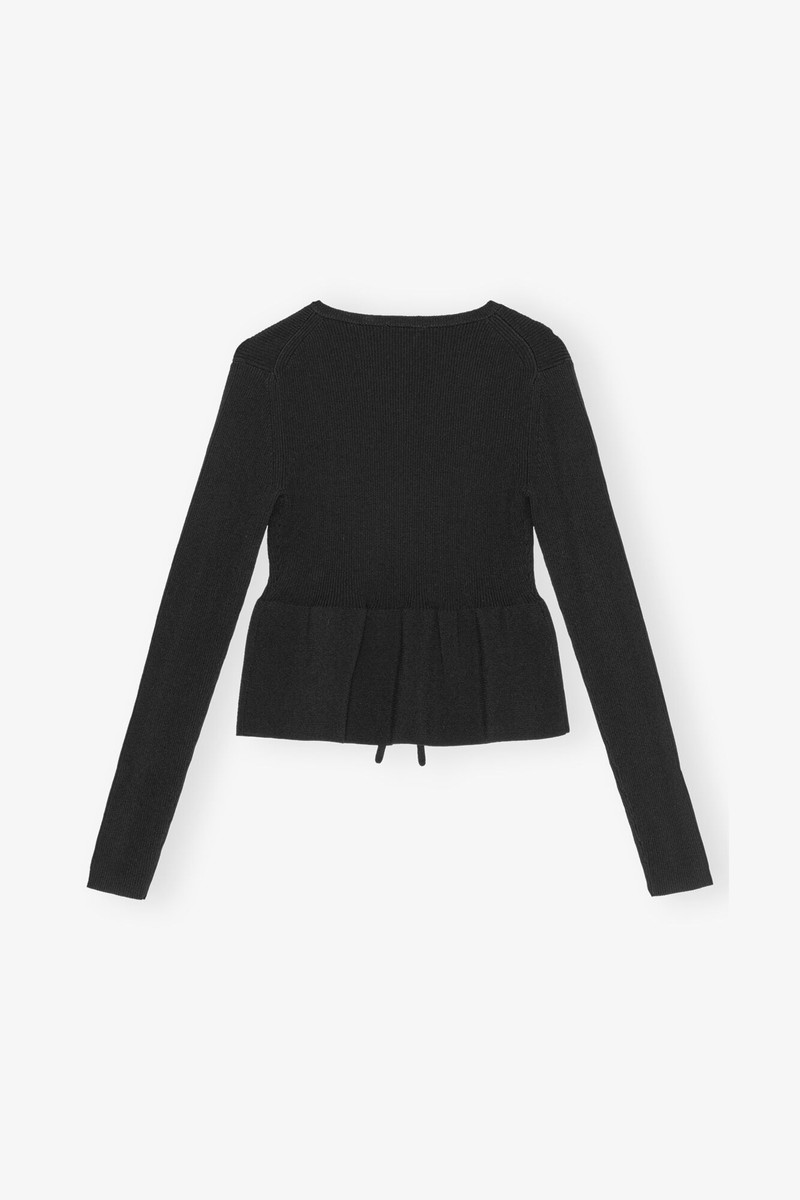 BLACK RIB KNIT TIE STRING CARDIGAN 6
