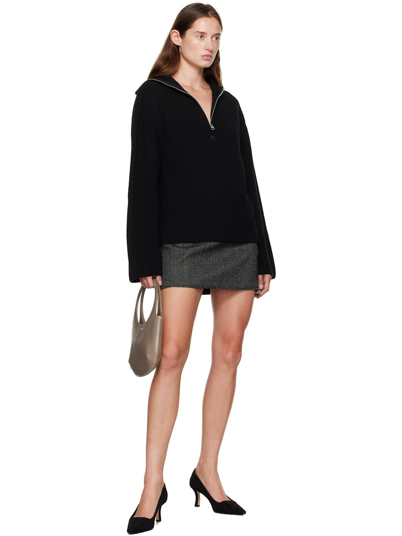 courrèges Black Ribbed Wool Trucker Sweater outlook