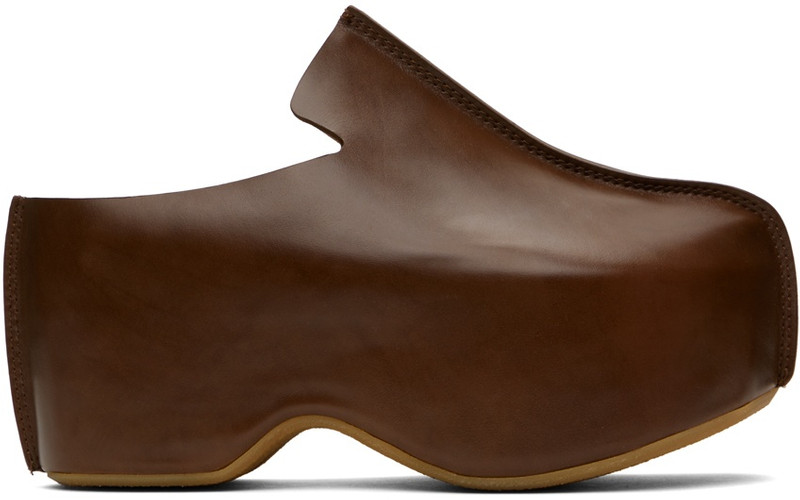 Brown Leather Platform Clogs 1
