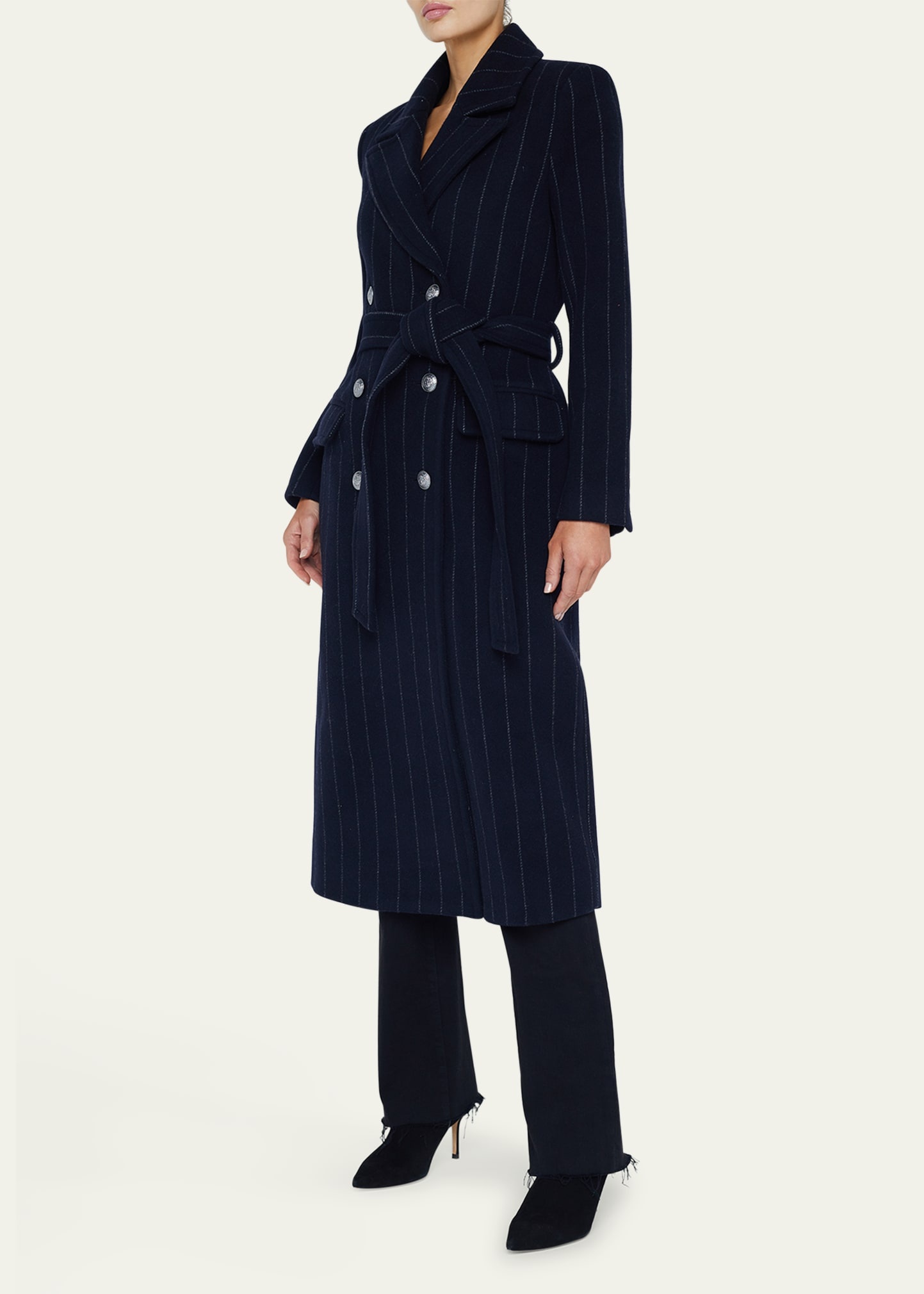 Olina Pinstriped Belted Trench Coat - 4