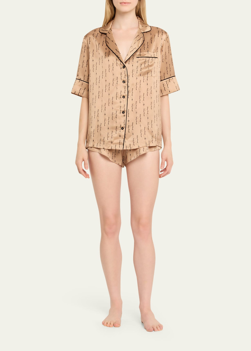 KIKI DE MONTPARNASSE Script-Print Silk Lounge Top outlook