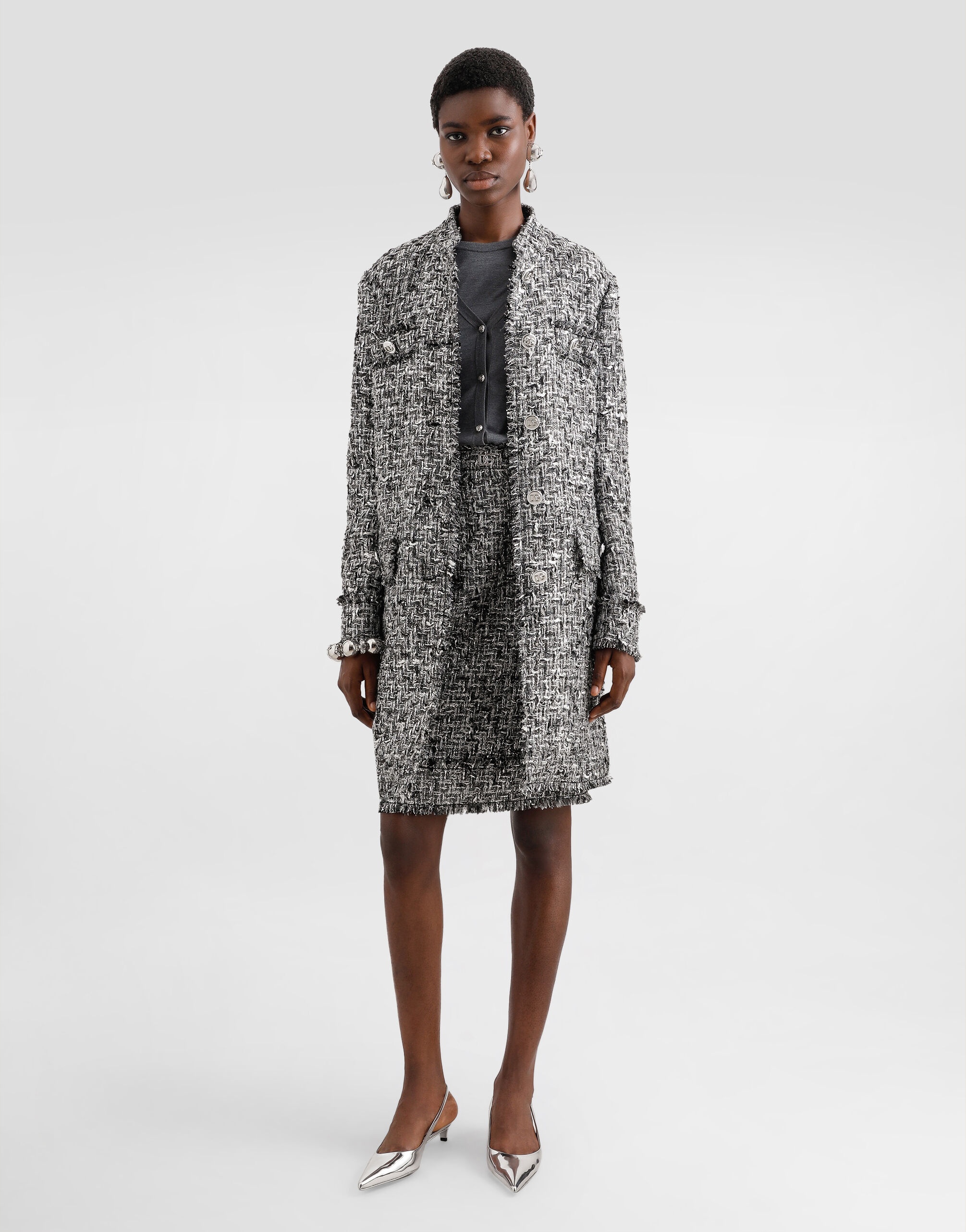 Single-breasted raschel tweed coat - 2