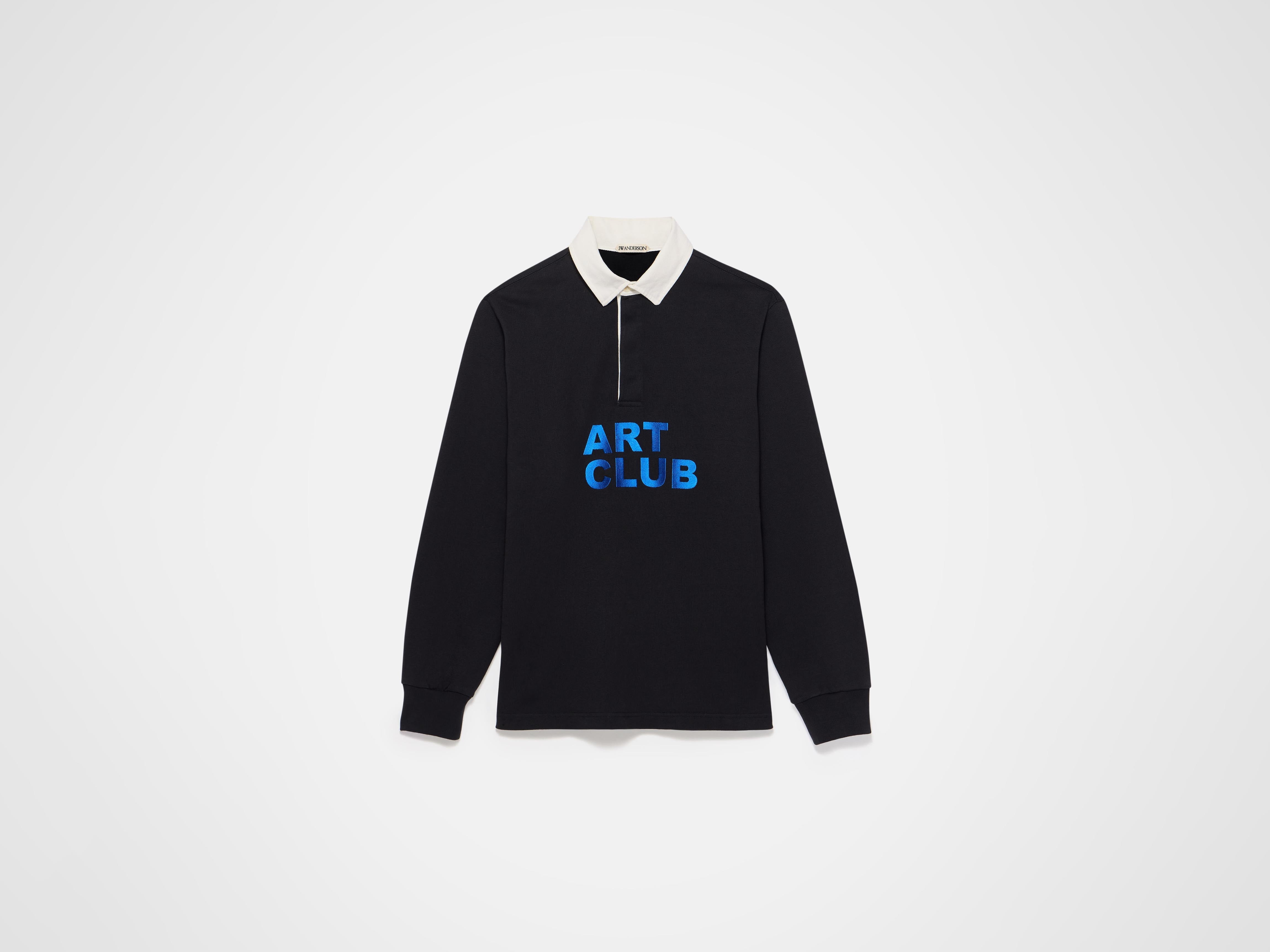 'ART CLUB' RUGBY POLO TOP IN WASHED BLACK - 1