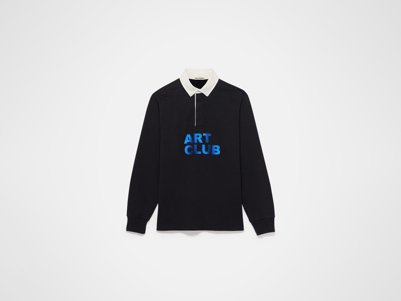 'ART CLUB' RUGBY POLO TOP IN WASHED BLACK 1