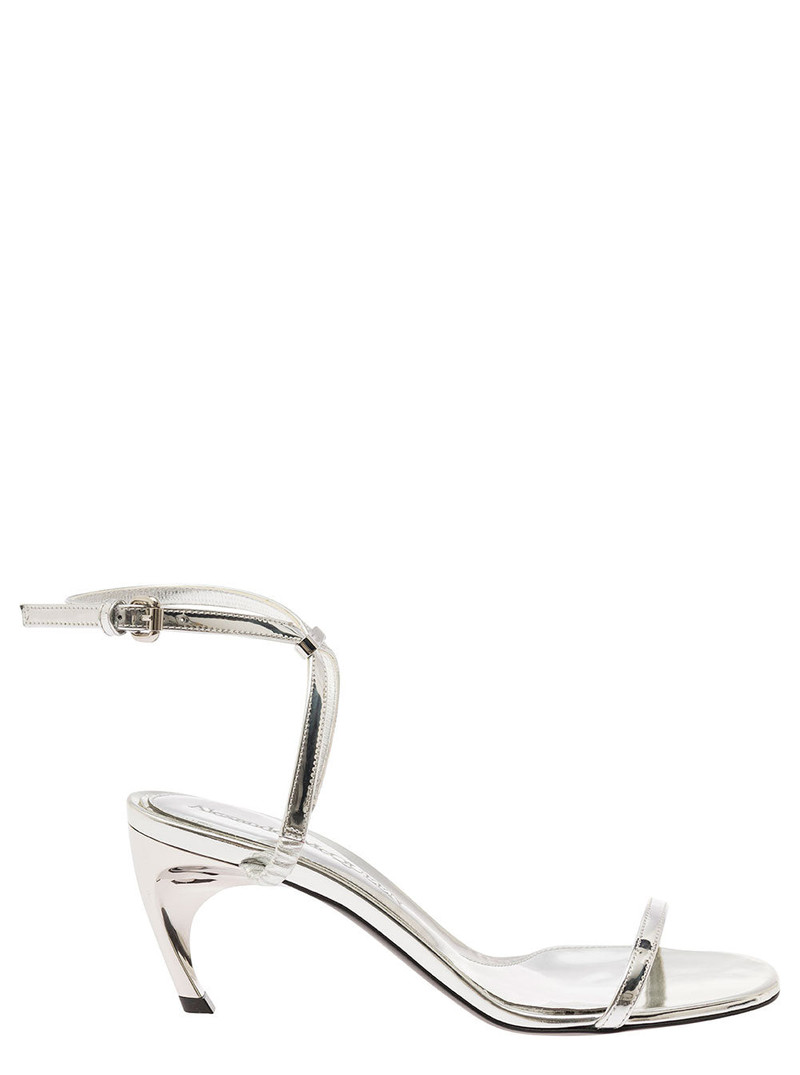 Alexander Mcqueen Women Silver Sandals With Armadillo Heel In Metallic Leather Woman - 1