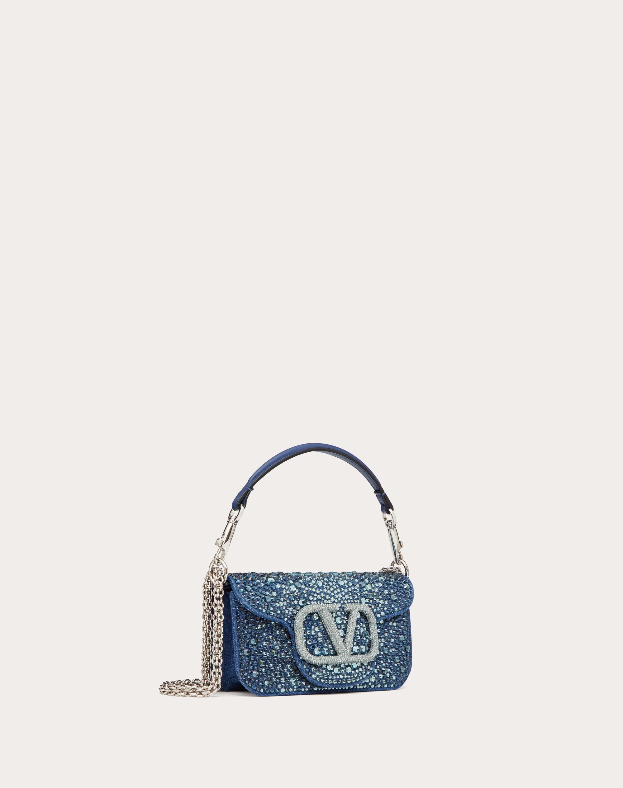SMALL VALENTINO GARAVANI LOCÒ DENIM SHOULDER BAG WITH RHINESTONES - 2