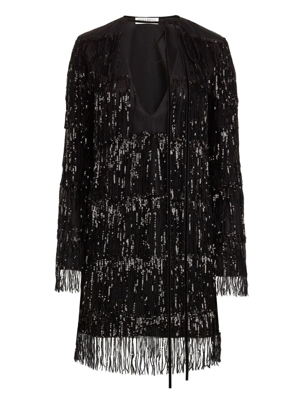 sequin-embellished fringed mini dress - 1