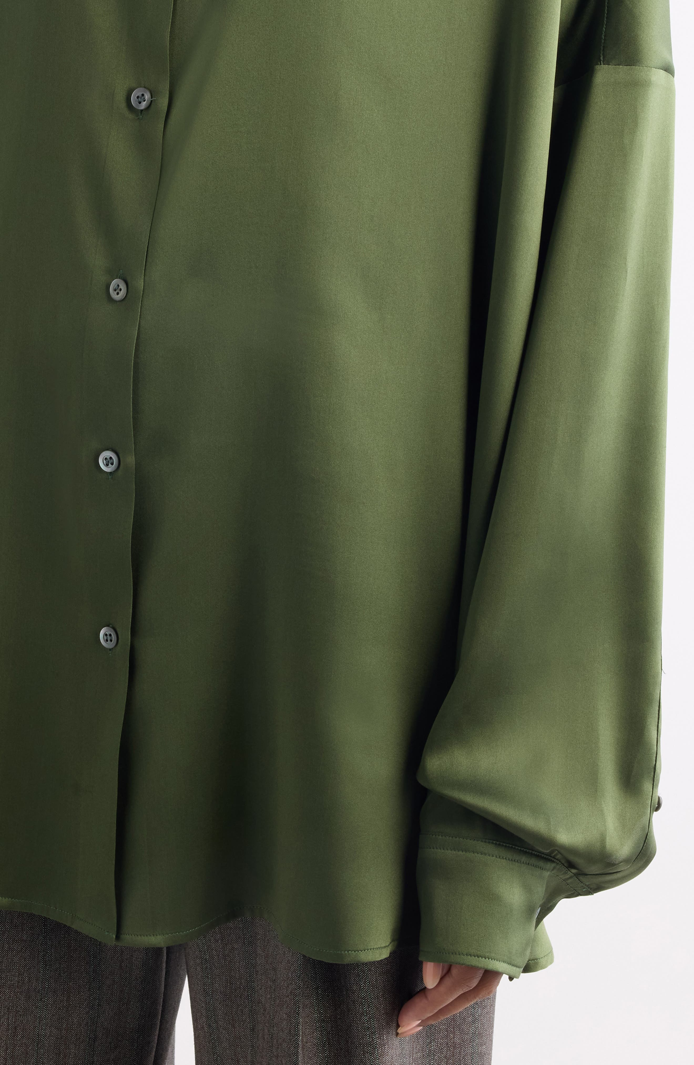Dries Van Noten Casia Stretch Silk Button-Up Shirt in Khaki at Nordstrom - 5