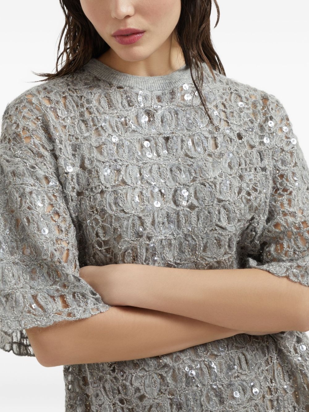 sequinned embroidered mini dress - 6