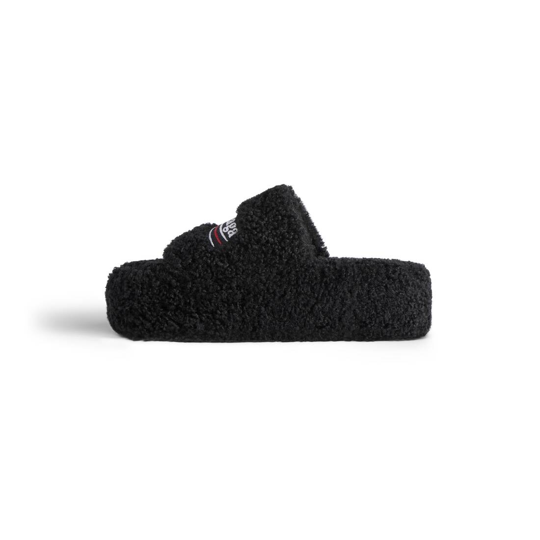 Women's Furry Platform Sandal in Black - 4