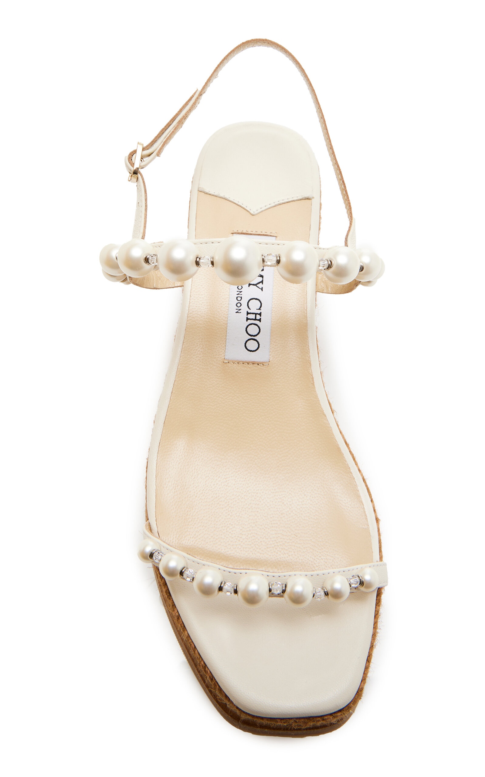 Amatuus Pearl-Embellished Leather Wedge Sandals white - 3
