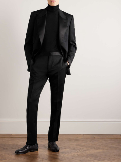 TOM FORD Straight-Leg Pleated Satin-Trimmed Grain De Poudre Wool and Mohair-Blend Tuxedo Trousers outlook
