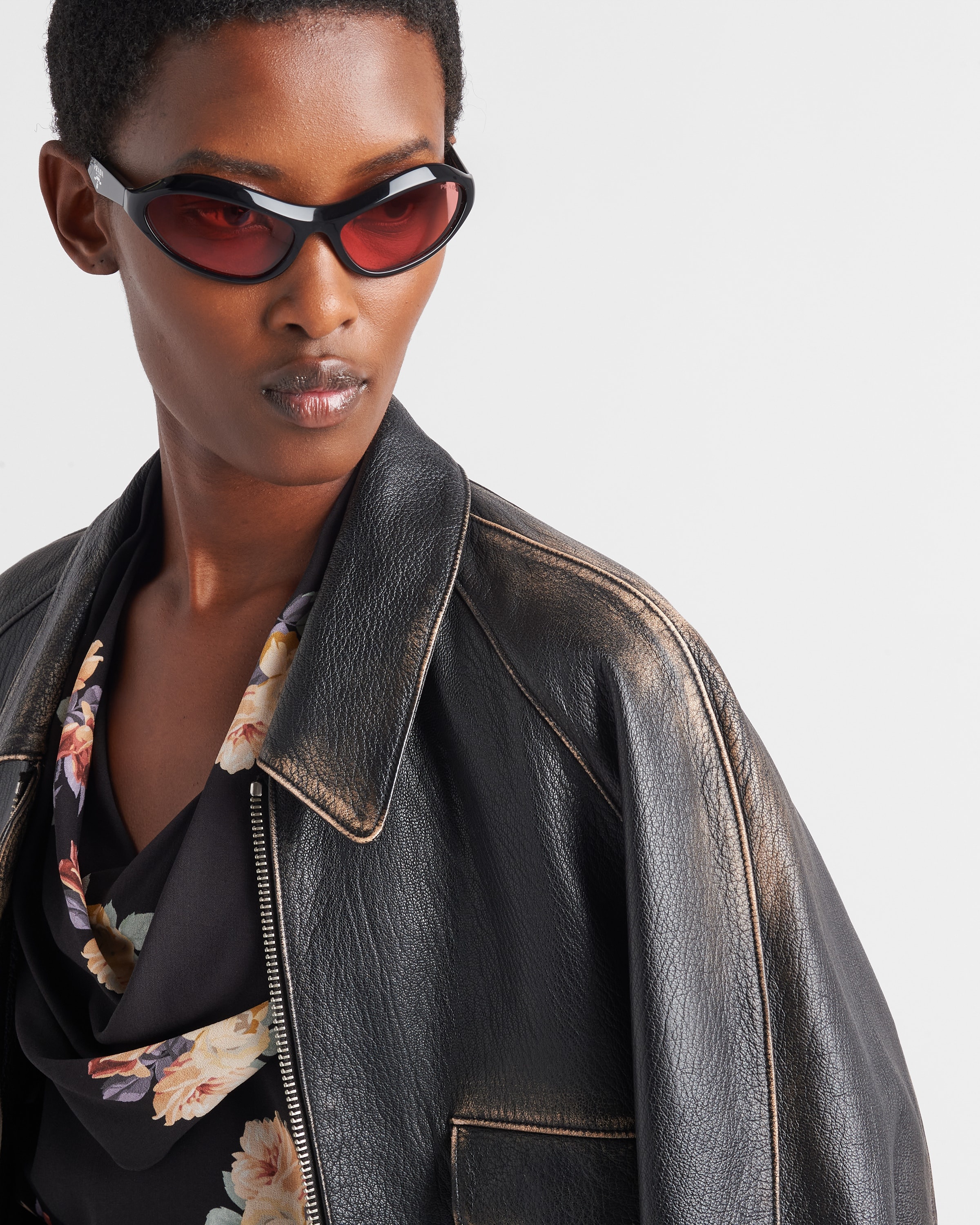 ジャケット・アウター prada sport leather blouson Prada Sport Leather Taped Seam Biker Jacket – 300700