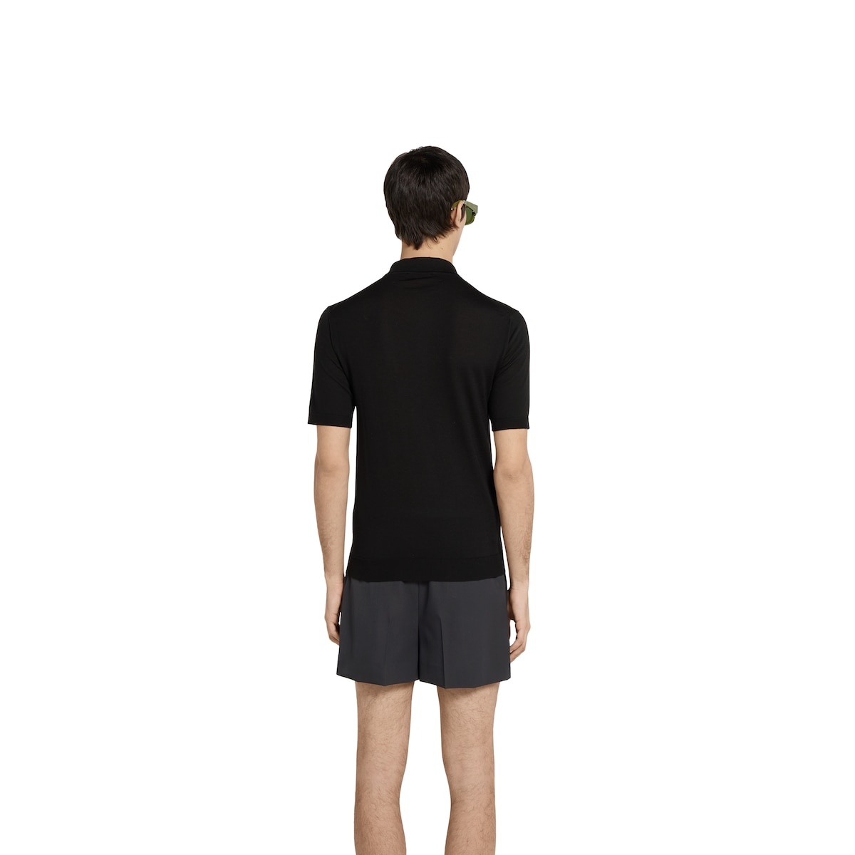 Fine wool knit polo top with intarsia - 4