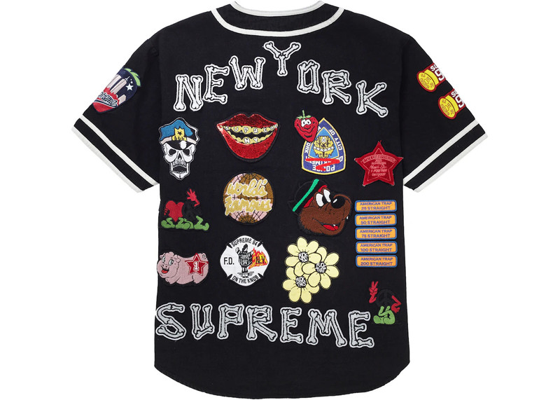 Supreme Supreme Patches Denim Baseball Jersey Black outlook